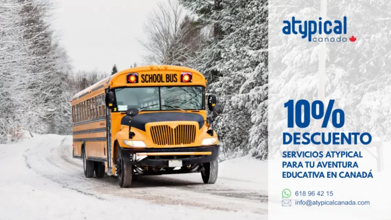 Autobús escolar groc circulant per una carretera nevada al Canadà.